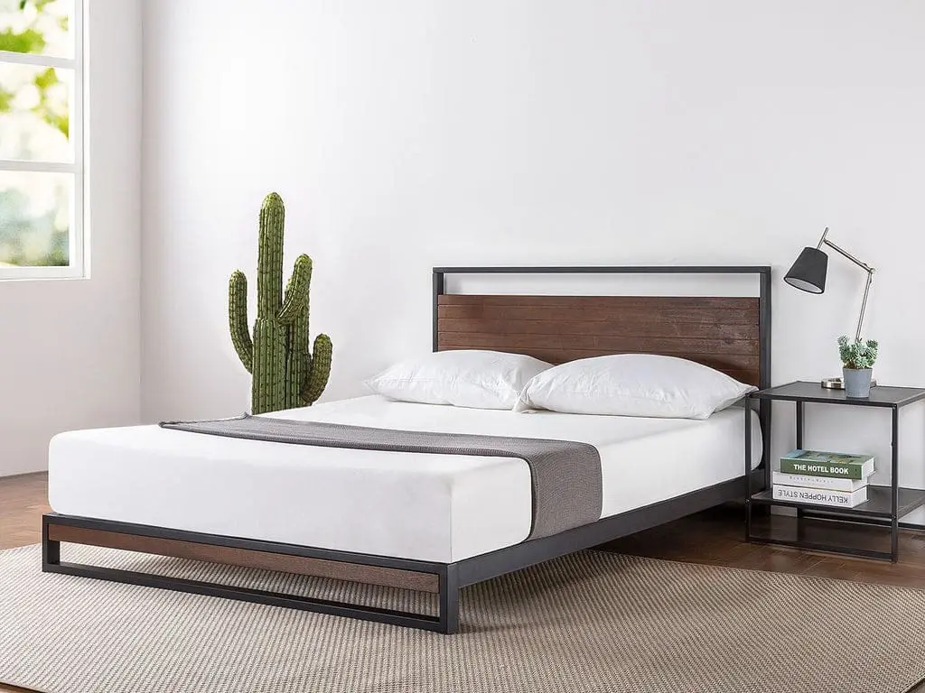 Wood Accent Metal Bed Frame with 2 Side Tables - Image 2