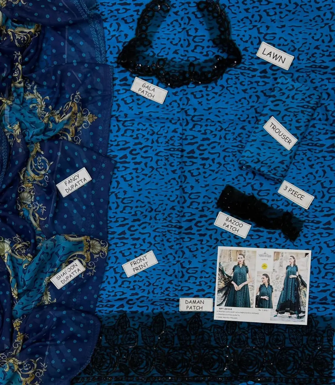 Maria B Unstitched Blue Embroidered 3 Piece Lawn Suit - Image 2