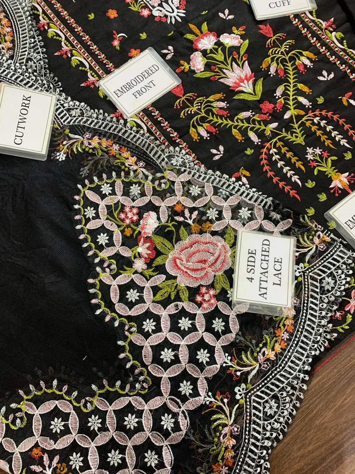 Qalamkar Unstitched Black Embroidered 3 Piece Cotton Suit - Image 10