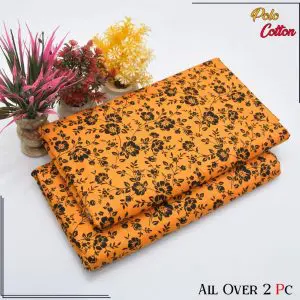 Floral Unstitched Orange Digital 2 Piece Cotton Suit