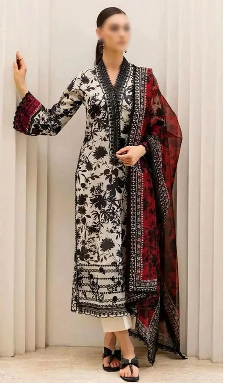 Baroque Unstitched Embroidered 3 Piece Lawn Suit - Image 2