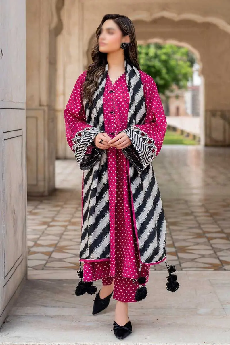 Baroque Unstitched Pink Embroidered 3 Piece Lawn Suit