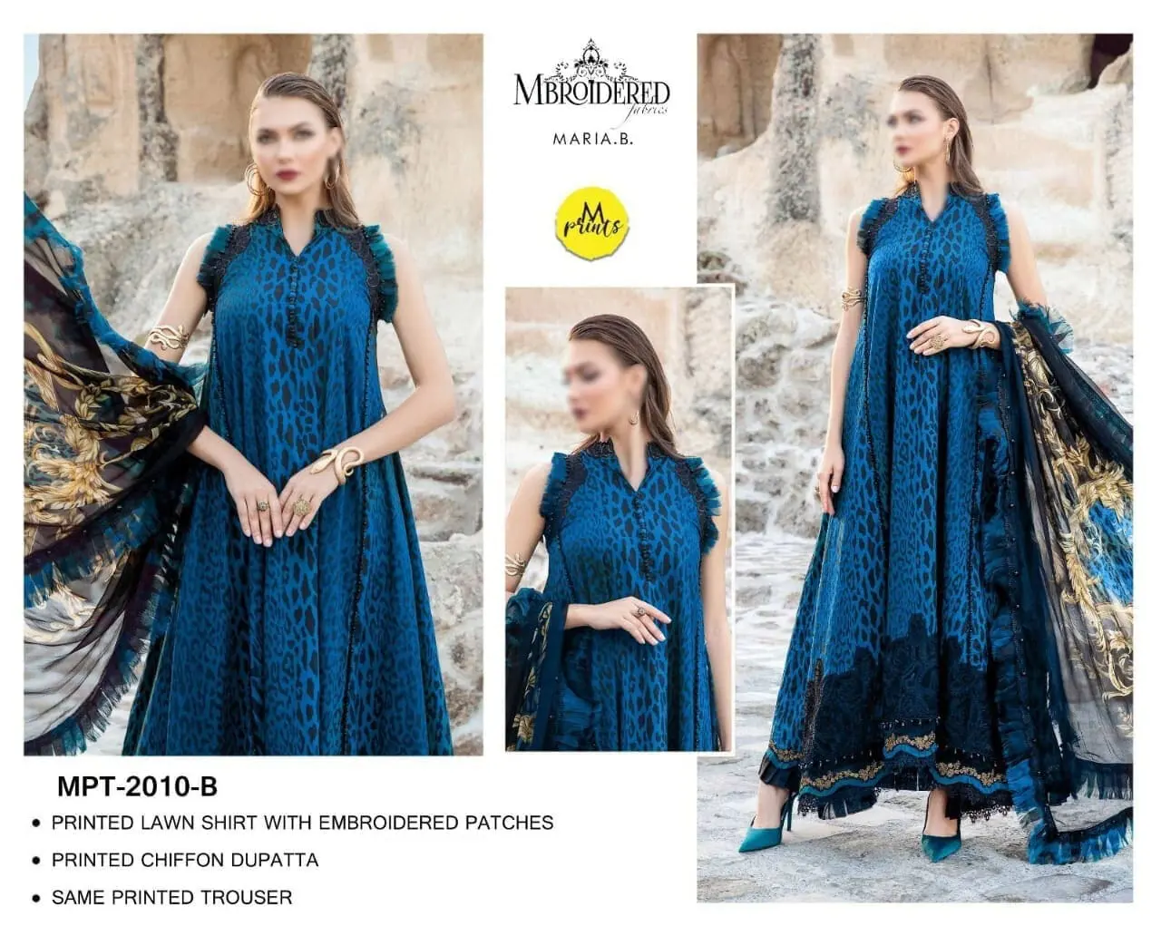 Maria B Unstitched Blue Embroidered 3 Piece Lawn Suit