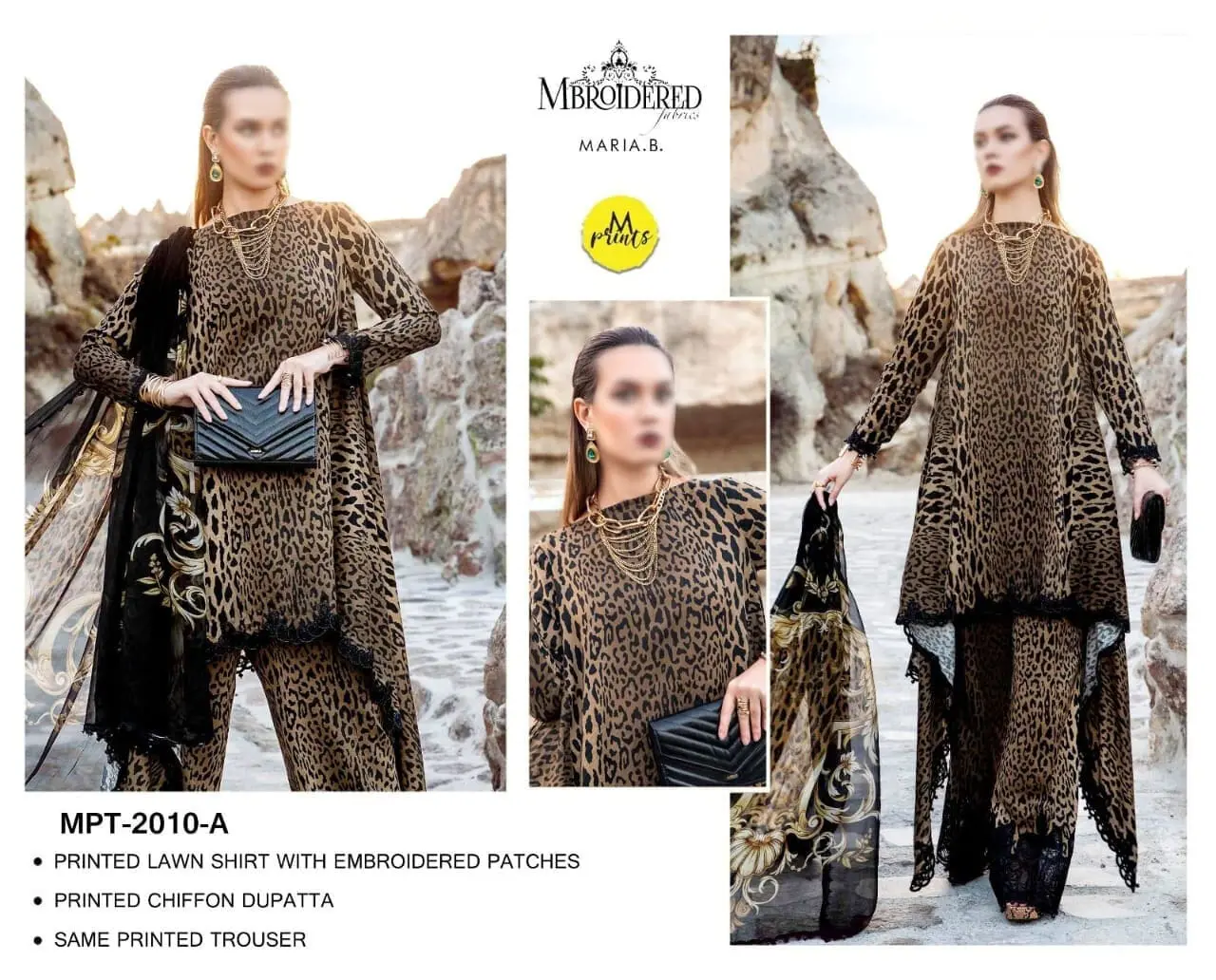 Maria B Unstitched Brown Embroidered 3 Piece Lawn Suit