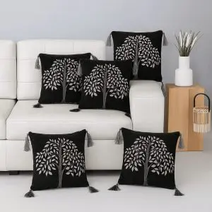 5-piece black tree cushion cover set with nature-inspired design