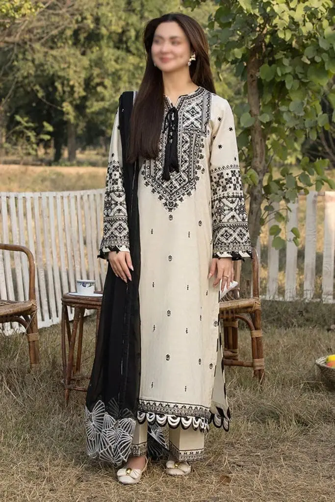 Qalamkar Unstitched 3pc Embroidered Cambric Suit - Image 7