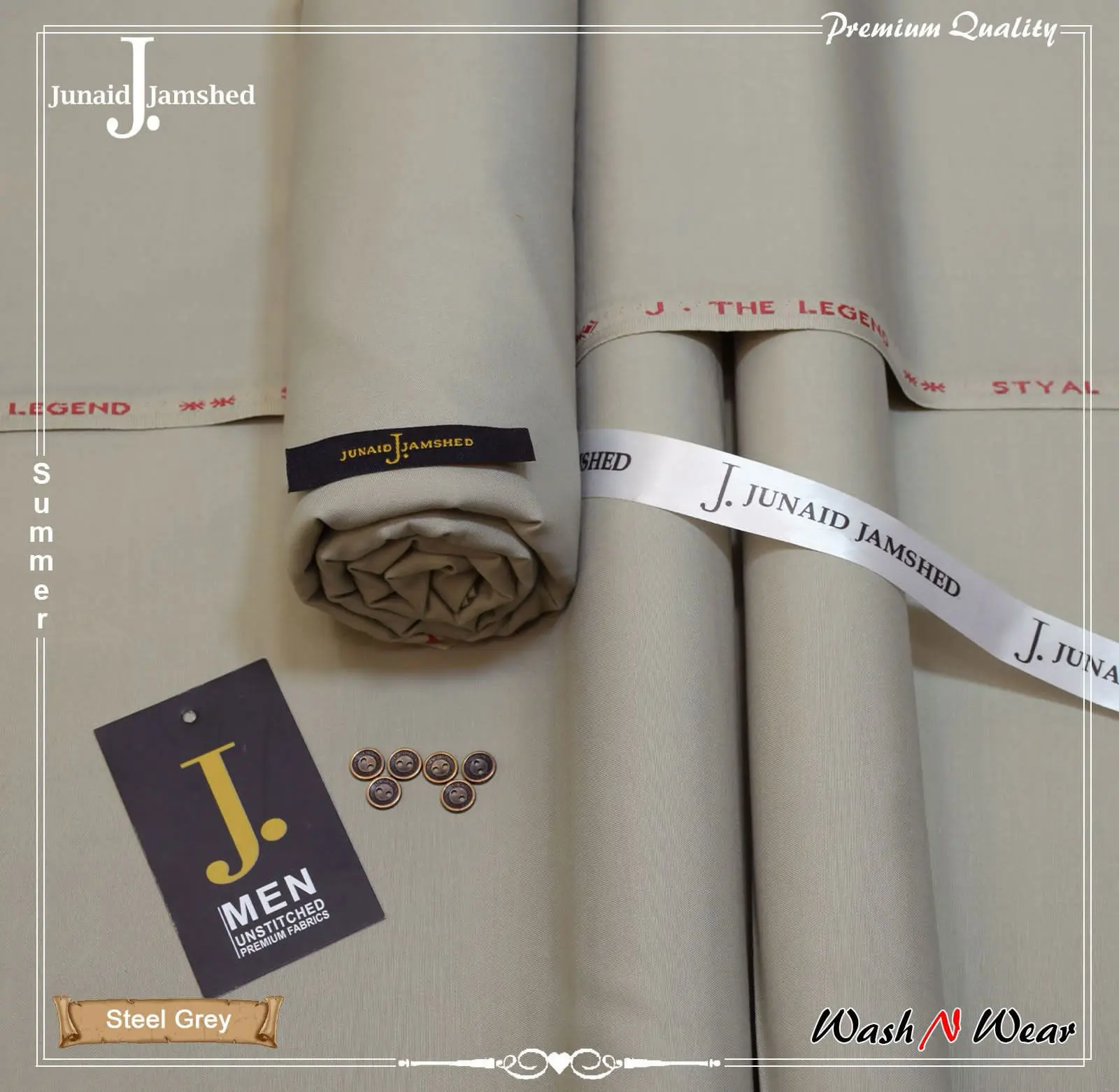 Junaid Jamshed Unstitched Wash and Wear Suit for Men - Image 3
