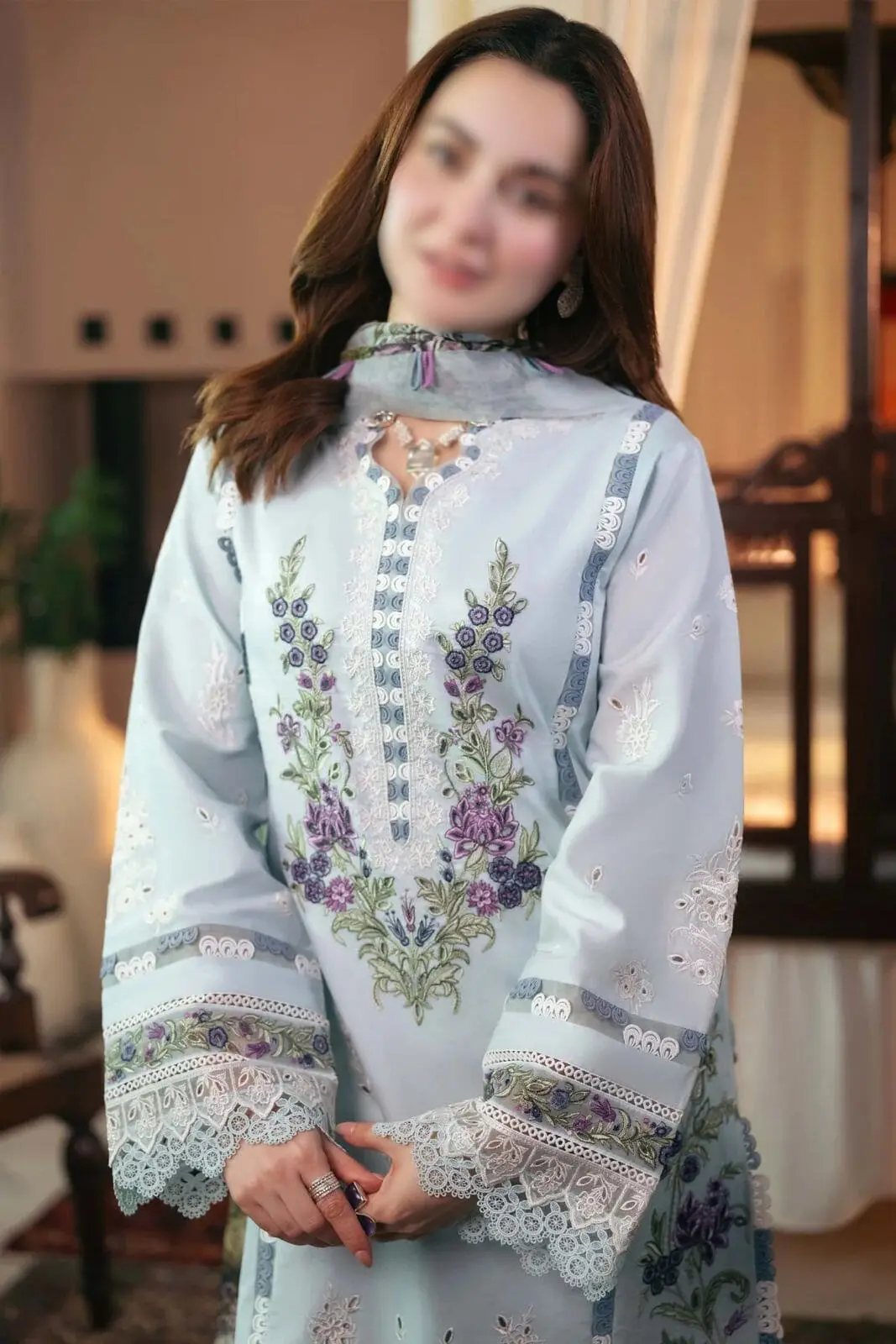 Luxury Unstitched Cambric 3 Piece Cotton Suit Embroidered - Image 2