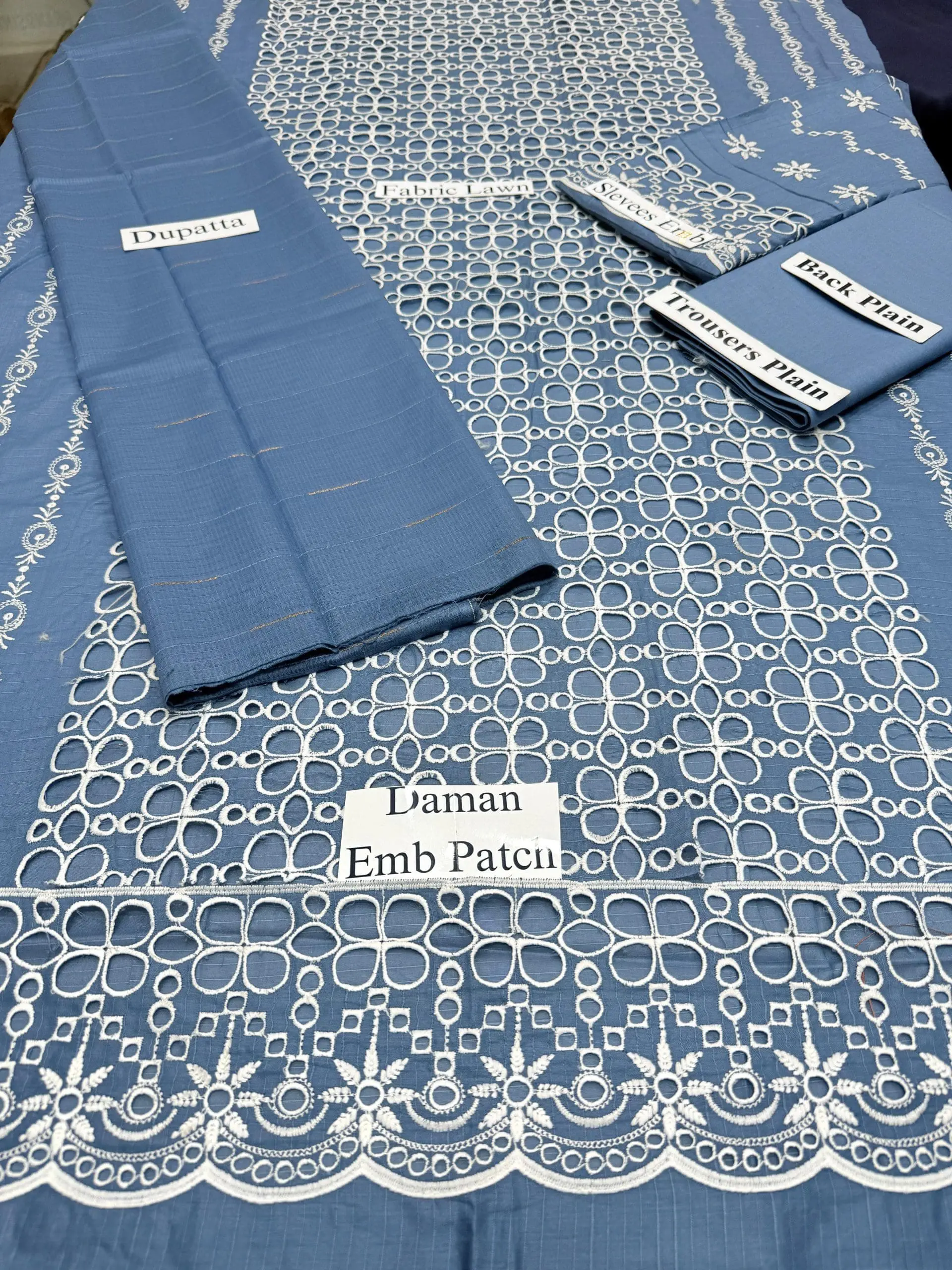 Merakhi Unstitched Blue Embroidered 3 Piece Lawn Suit - Image 6