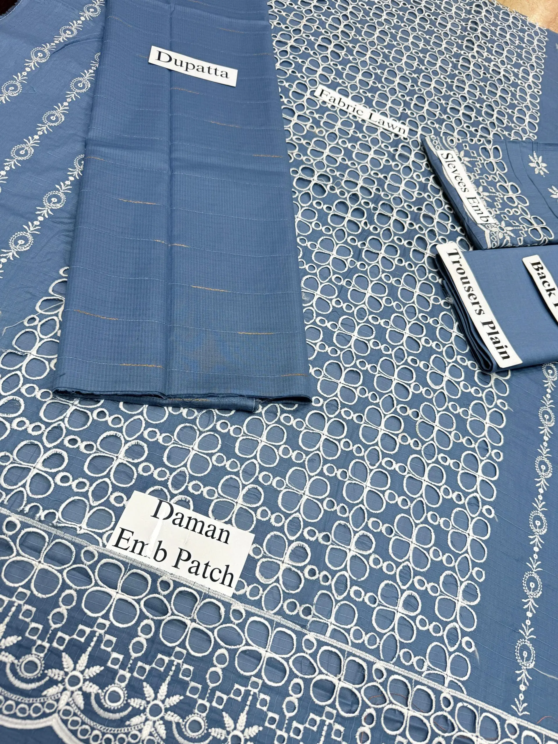 Merakhi Unstitched Blue Embroidered 3 Piece Lawn Suit - Image 4