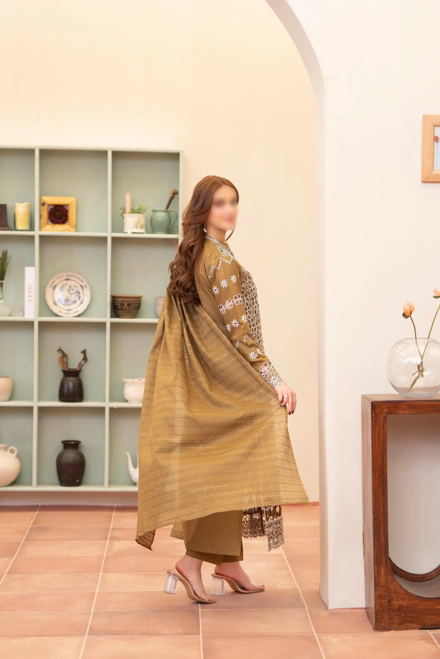 Merakhi Unstitched Golden Chickenkari 3 Piece Lawn Suit - Image 2