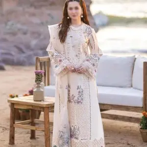 Qalamkar Unstitched Off White Embroidered 3 Piece Lawn Suit