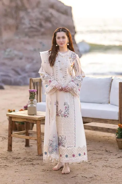 Qalamkar Unstitched Off White Embroidered 3 Piece Lawn Suit
