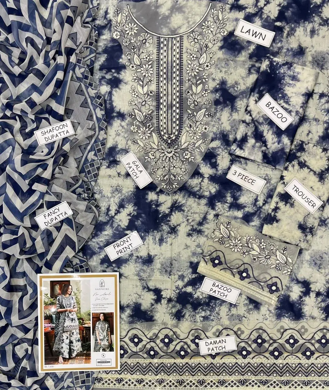 Sapphire Unstitched Digital Print 3 Piece Lawn Suit - Image 4