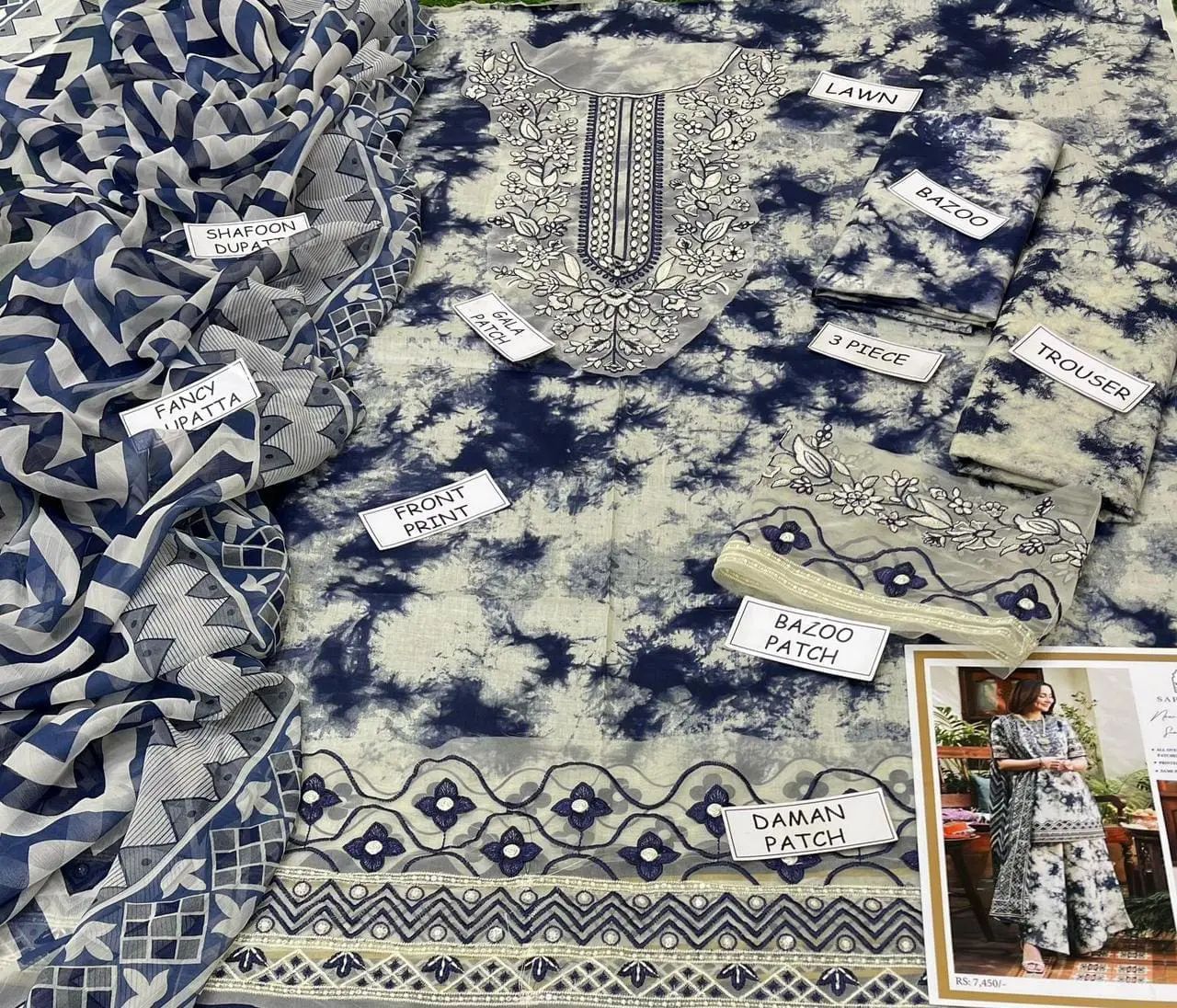 Sapphire Unstitched Digital Print 3 Piece Lawn Suit - Image 6