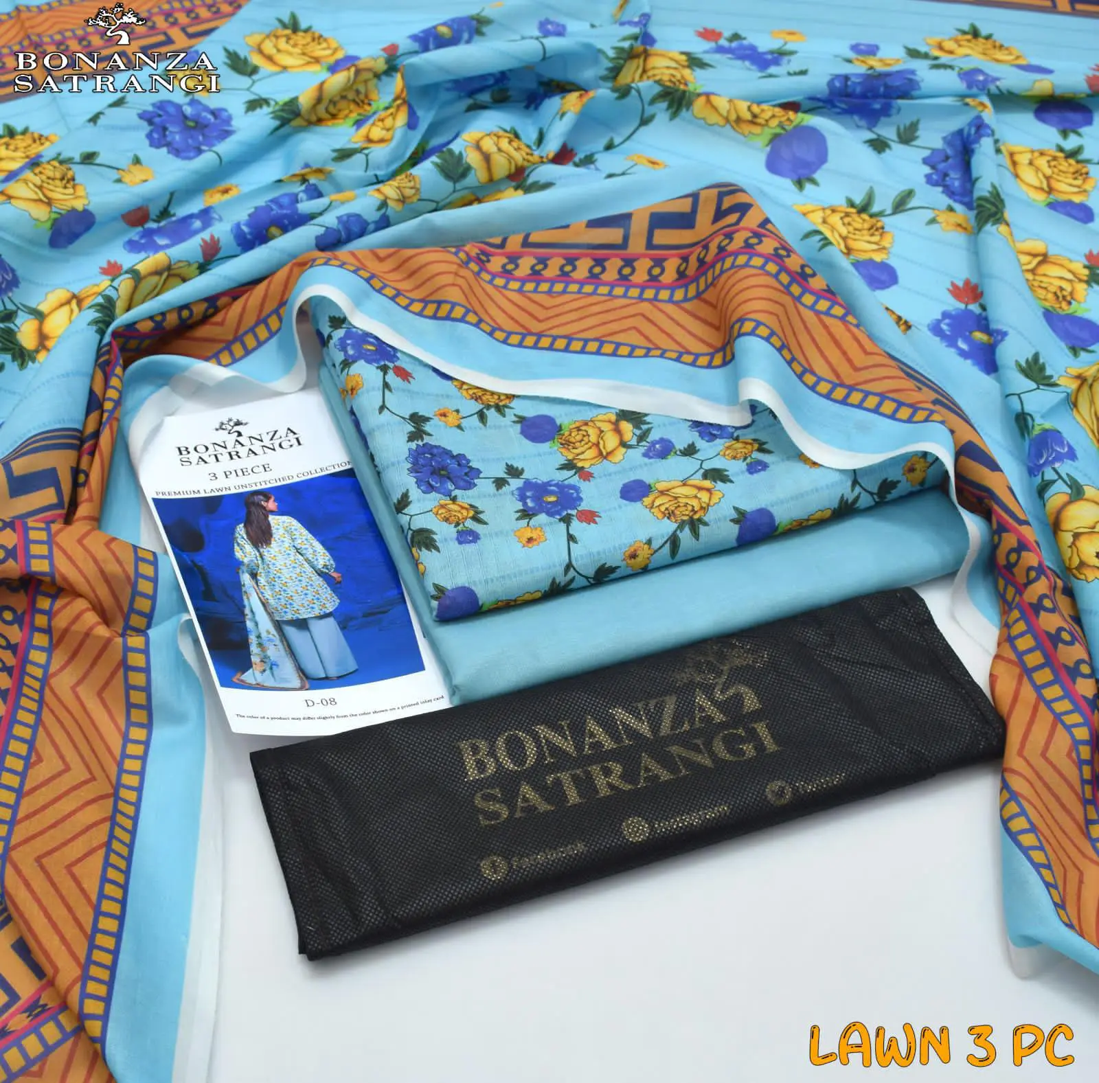 Bonanza Unstitched Sky Blue Printed 3 Piece Lawn Suit