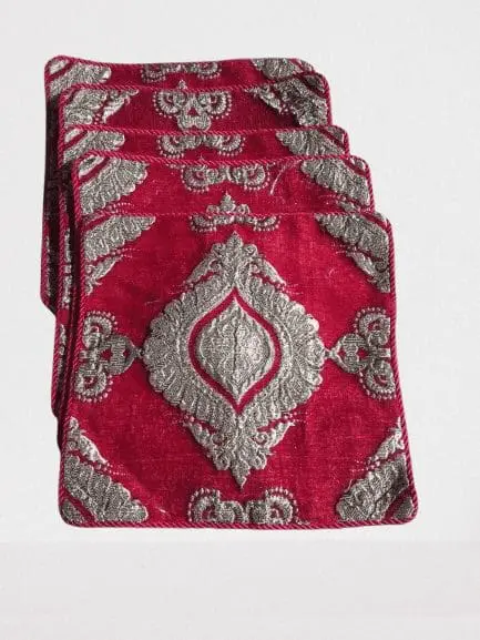Set of 5 red cushion covers neatly arranged for sofa or bed décor