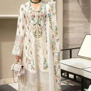 White Unstitched Embroidered 3 Piece Lawn Suit