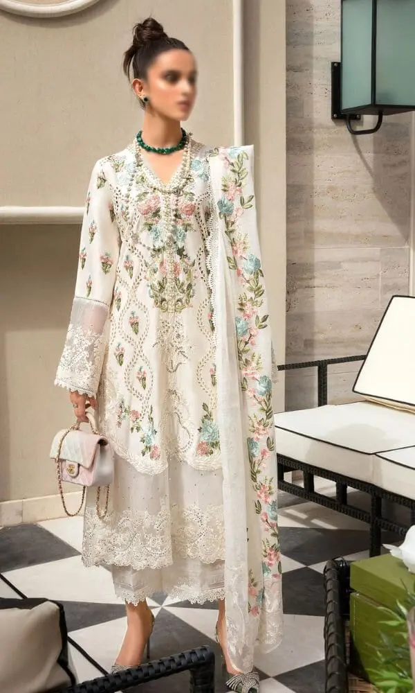 White Unstitched Embroidered 3 Piece Lawn Suit
