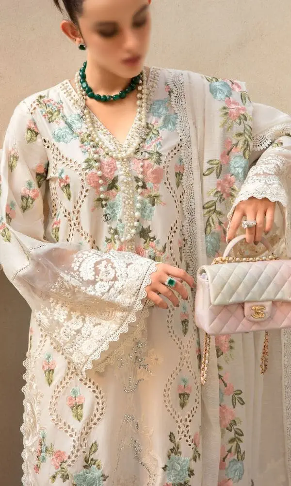 White Unstitched Embroidered 3 Piece Lawn Suit - Image 4