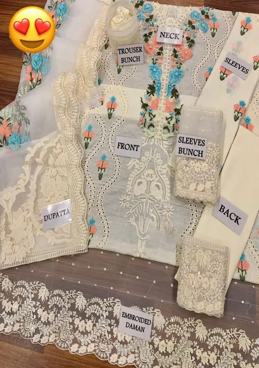White Unstitched Embroidered 3 Piece Lawn Suit - Image 5