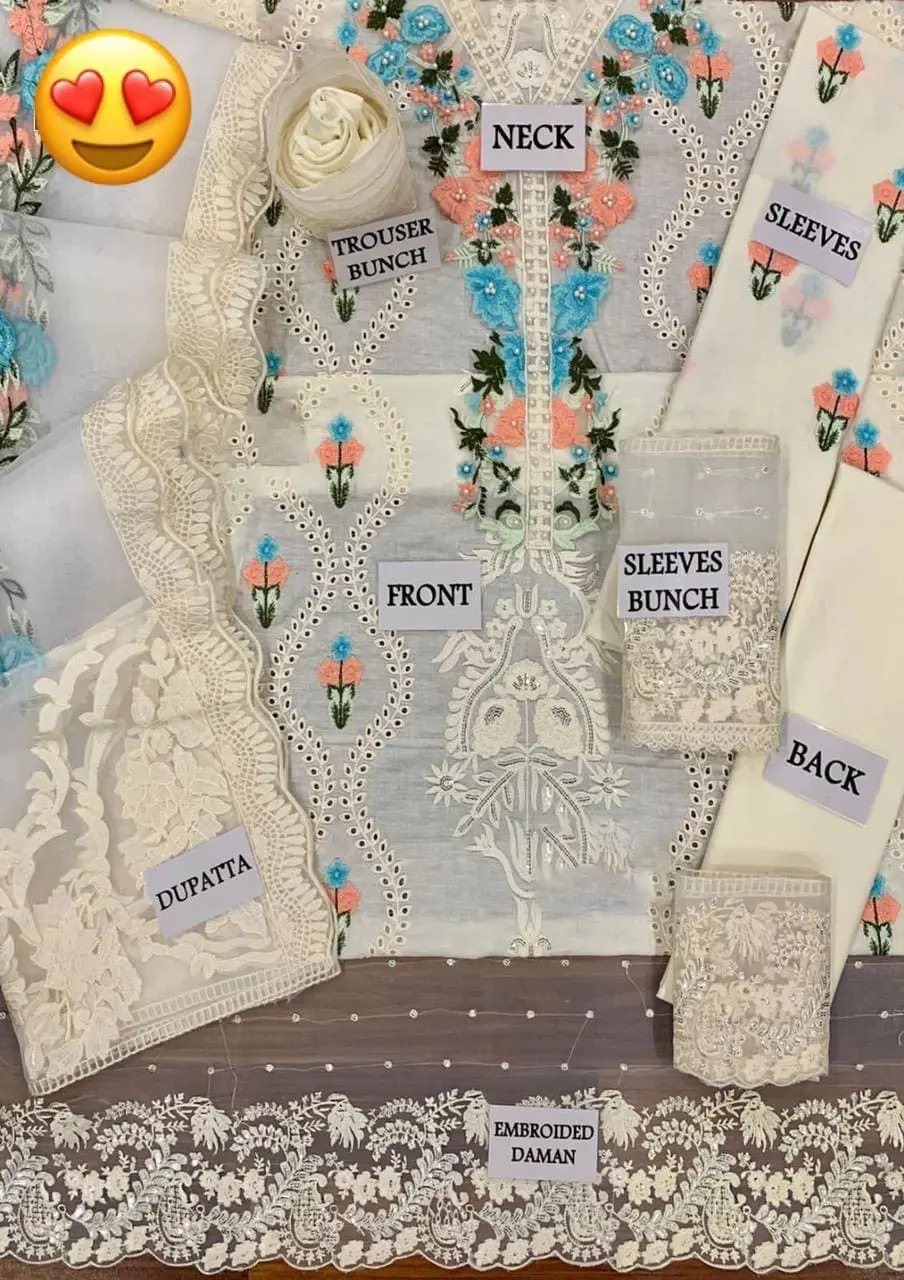 White Unstitched Embroidered 3 Piece Lawn Suit - Image 7