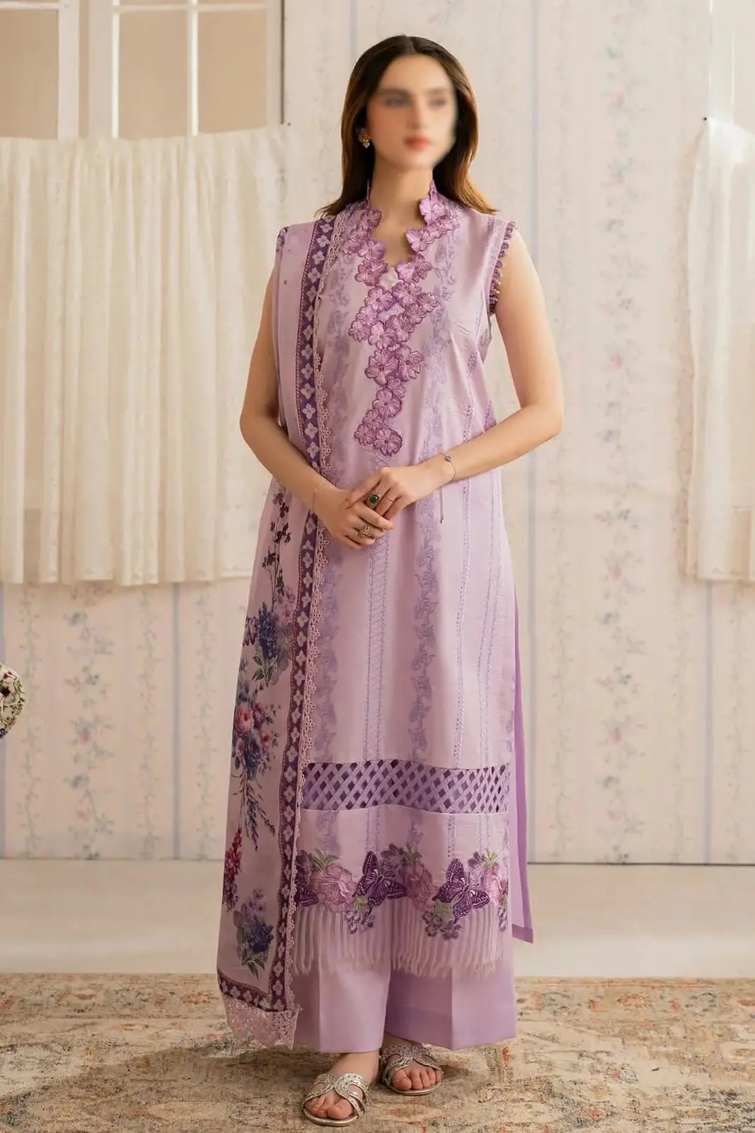 Luxury Unstitched Monark Cambric 3 Piece Cotton Suit Embroidered