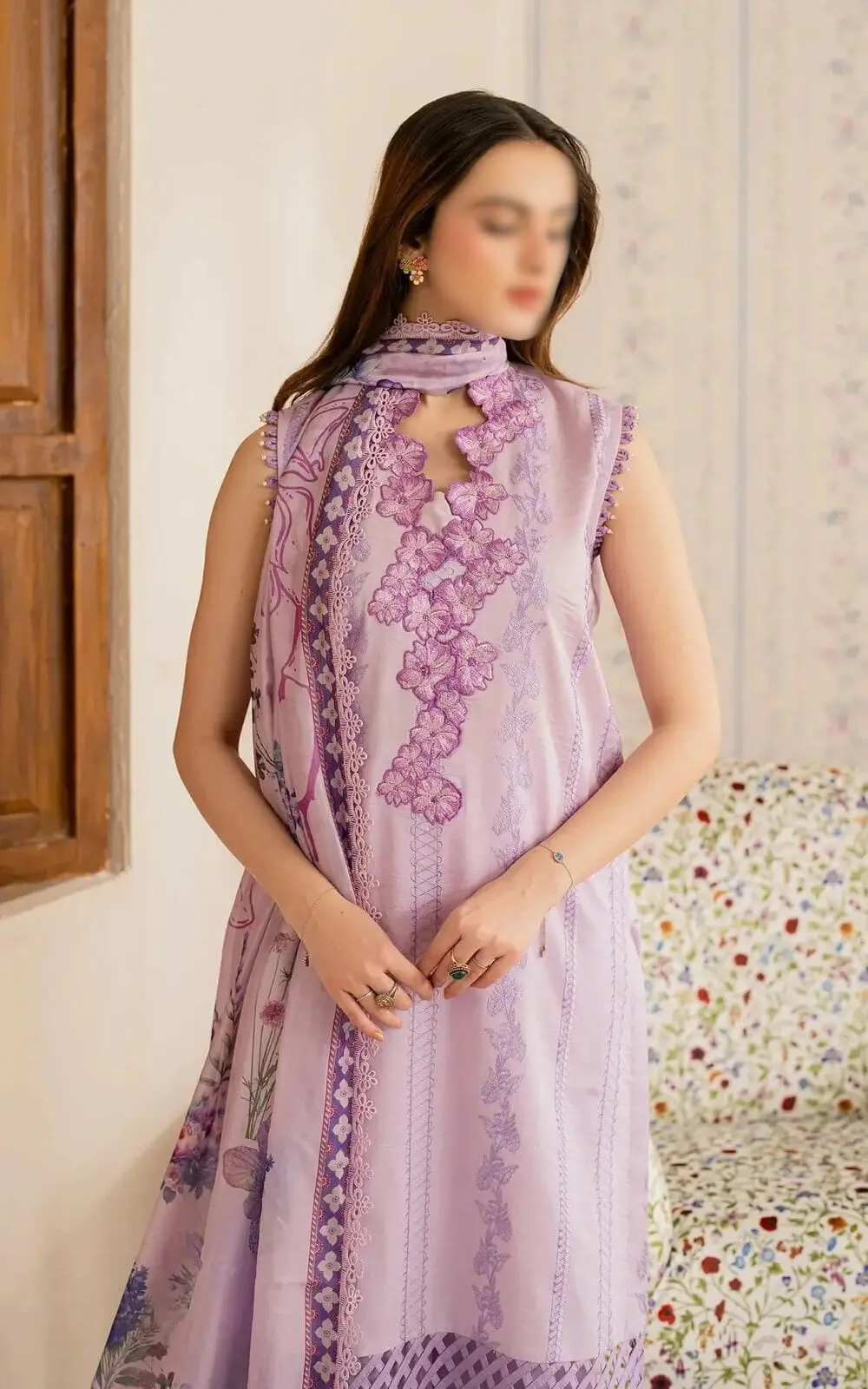 Luxury Unstitched Monark Cambric 3 Piece Cotton Suit Embroidered - Image 5