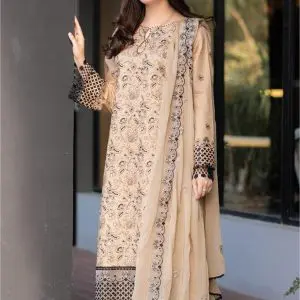 Breeze Unstitched Orchid Cambric 3 Piece Cotton Suit Embroidered