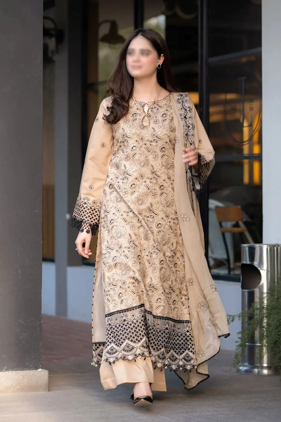Breeze Unstitched Orchid Cambric 3 Piece Cotton Suit Embroidered - Image 5