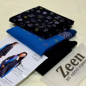 Zeen Unstitched Black Blue 3 Piece Lawn Suit