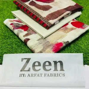 Zeen Unstitched Green Floral 3 Piece Lawn Suit