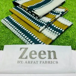 Zeen Unstitched Mustard Teal 3 Piece Lawn Suit