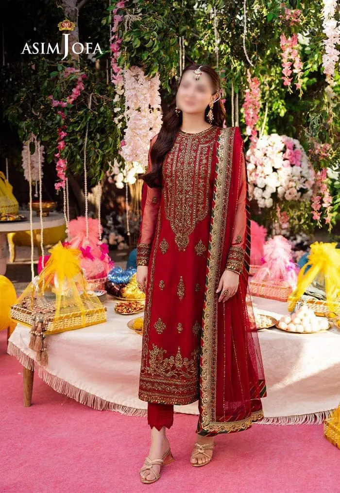 Asim Jofa unstitched embroidered chiffon suit with 4-side lace dupatta