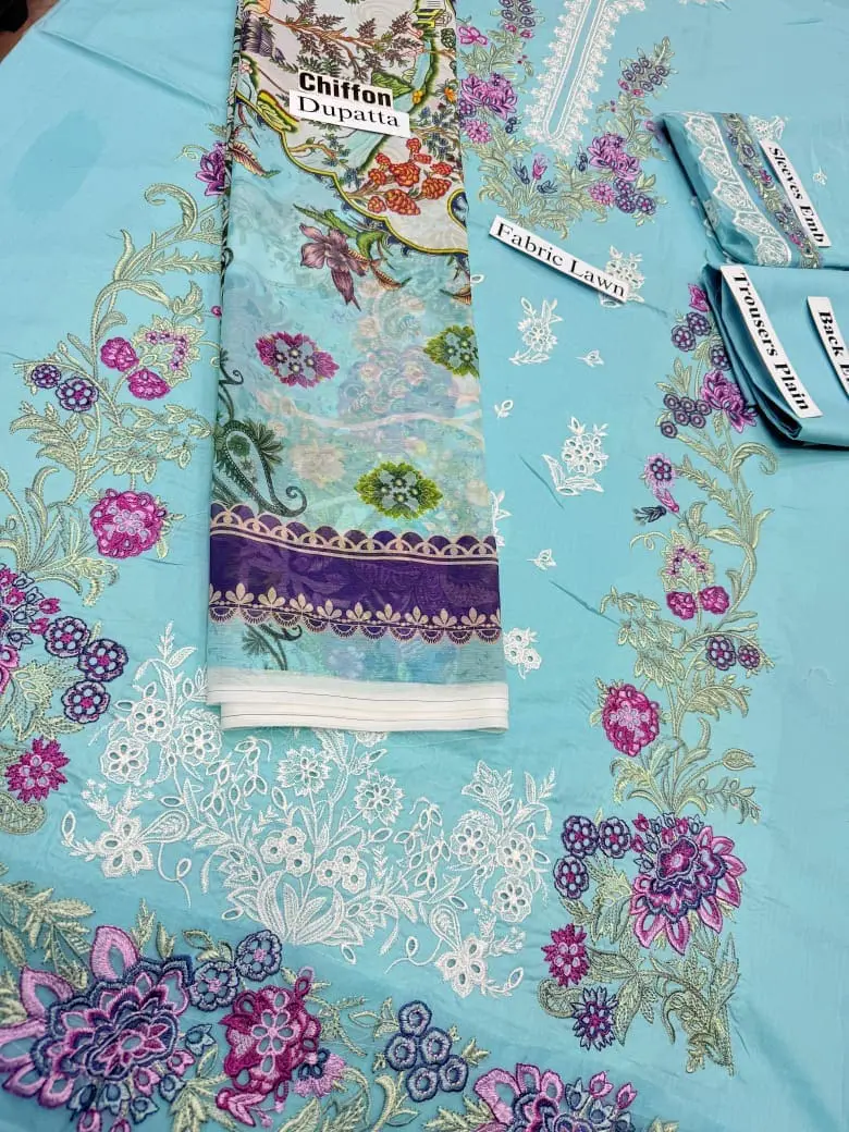 Luxury Unstitched Cambric 3 Piece Cotton Suit Embroidered - Image 5