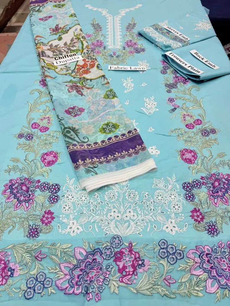 Luxury Unstitched Cambric 3 Piece Cotton Suit Embroidered - Image 4
