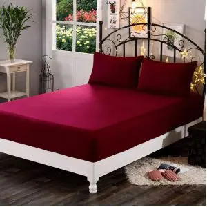 Waterproof Mattress Cover In Terry Cotton Maroon G-813