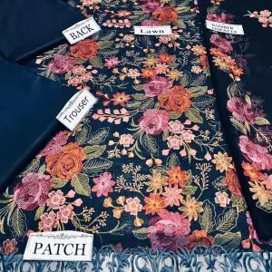 Bareeze blue embroidered lawn suit displayed with chiffon dupatta – front and dupatta detailing in focus