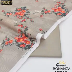 Bonanza 2 Piece Unstitched Lawn Suit in Heathered Grey with Elegant Summer Print – Premium Lawn Fabric for Women