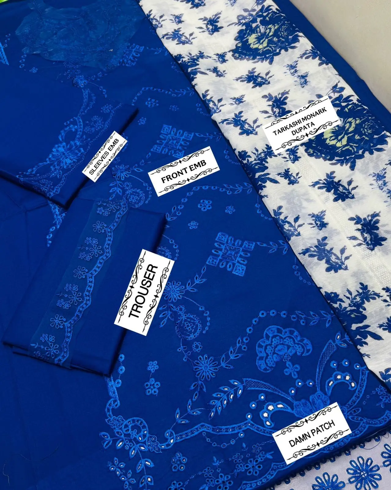 COCO by Zara Shahjahan Unstitched Royal Blue Embroidered 3 Piece Lawn Suit - Image 3