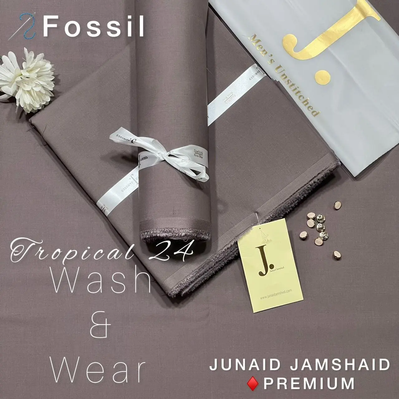 Unstitched men’s Super Luxury Wash & Wear fabric by Junaid Jamshed in premium finish