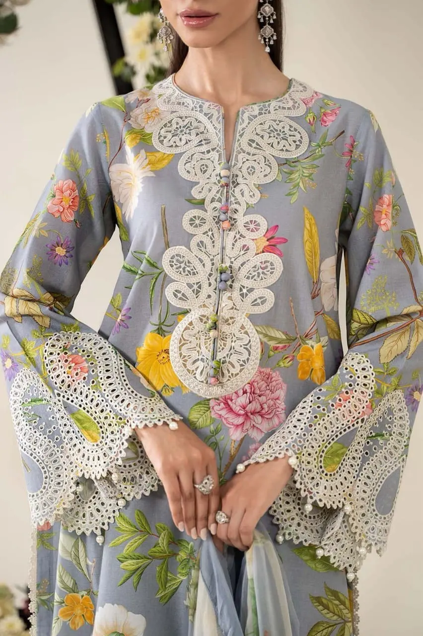 Maria B Unstitched Pastel Embroidered 3 Piece Lawn Suit - Image 2