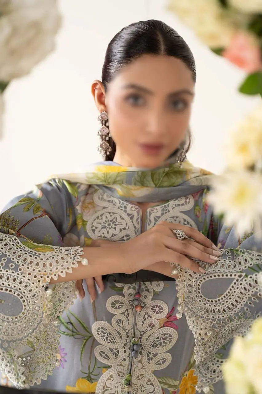 Maria B Unstitched Pastel Embroidered 3 Piece Lawn Suit - Image 3