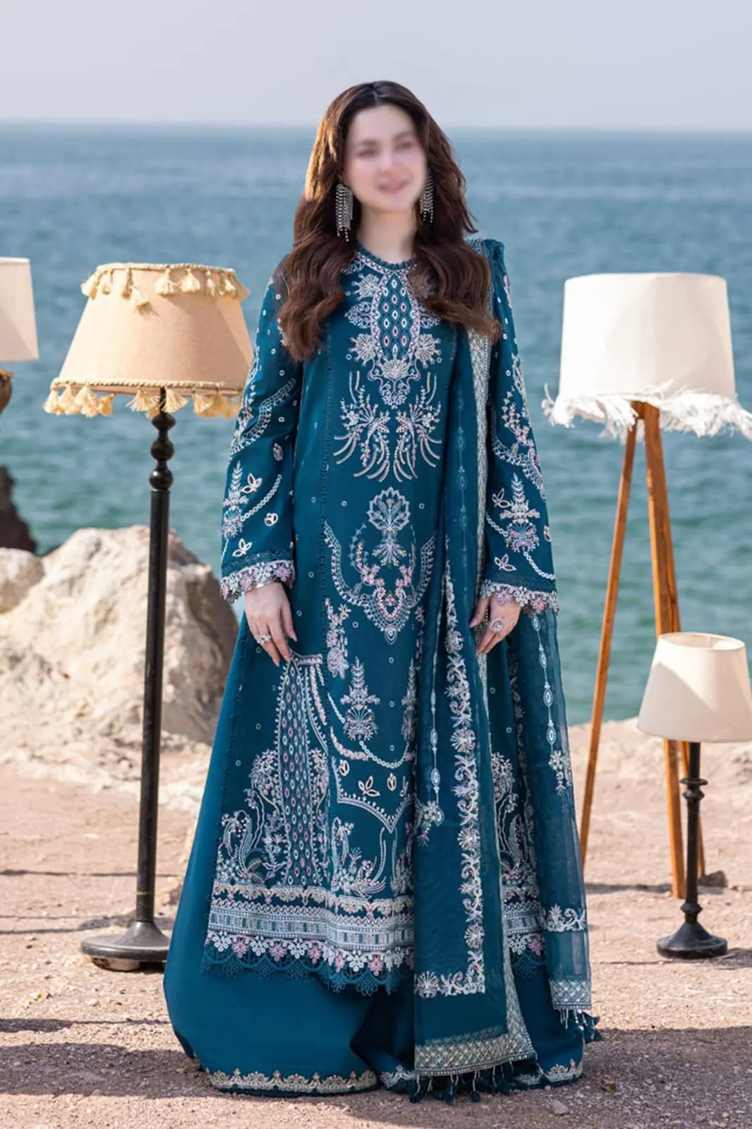 Qalamkar premium embroidered lawn suit with khaadi net dupatta – 3-piece unstitched set