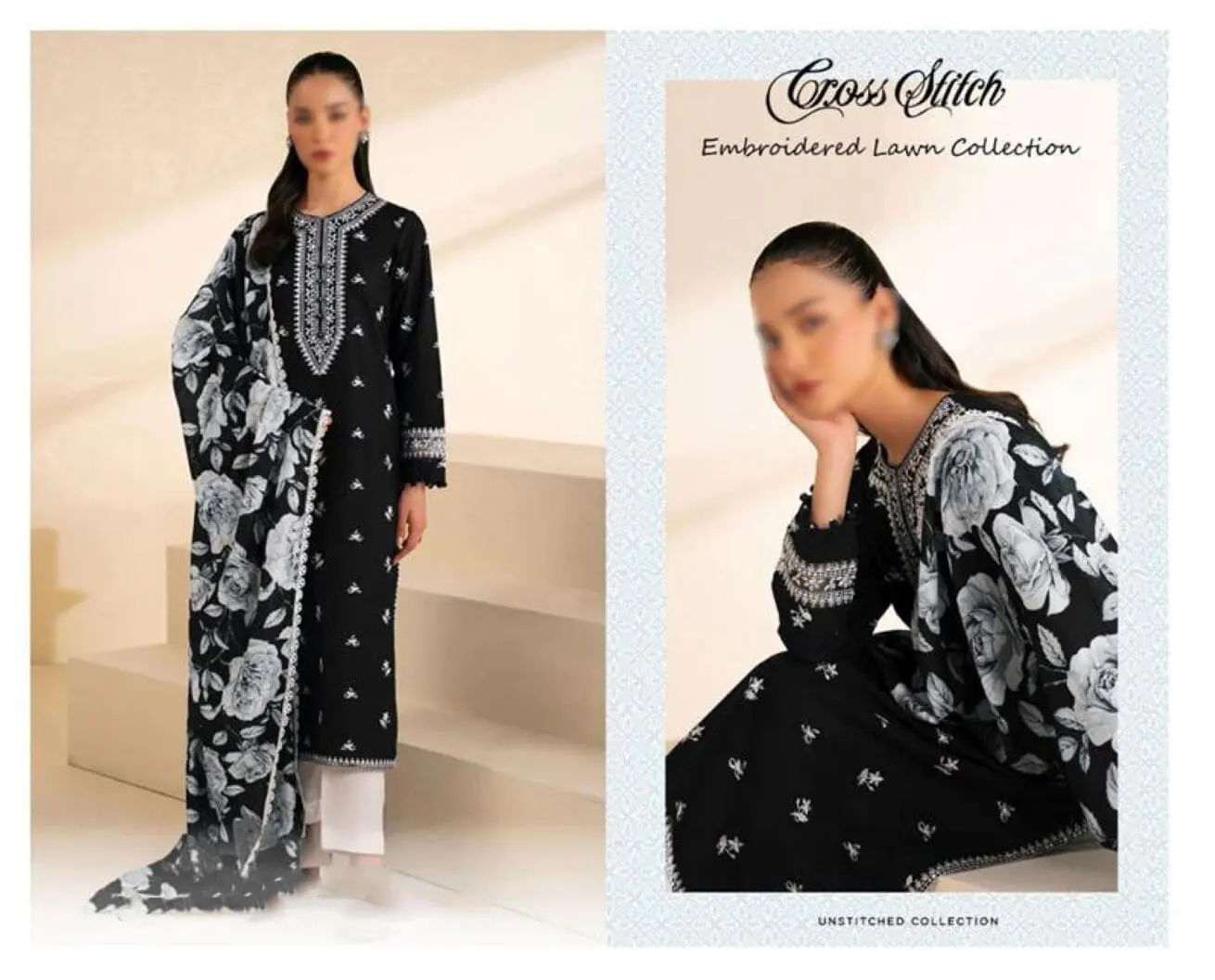 Pakistani unstitched lawn suit for women – 3PC with embroidered front