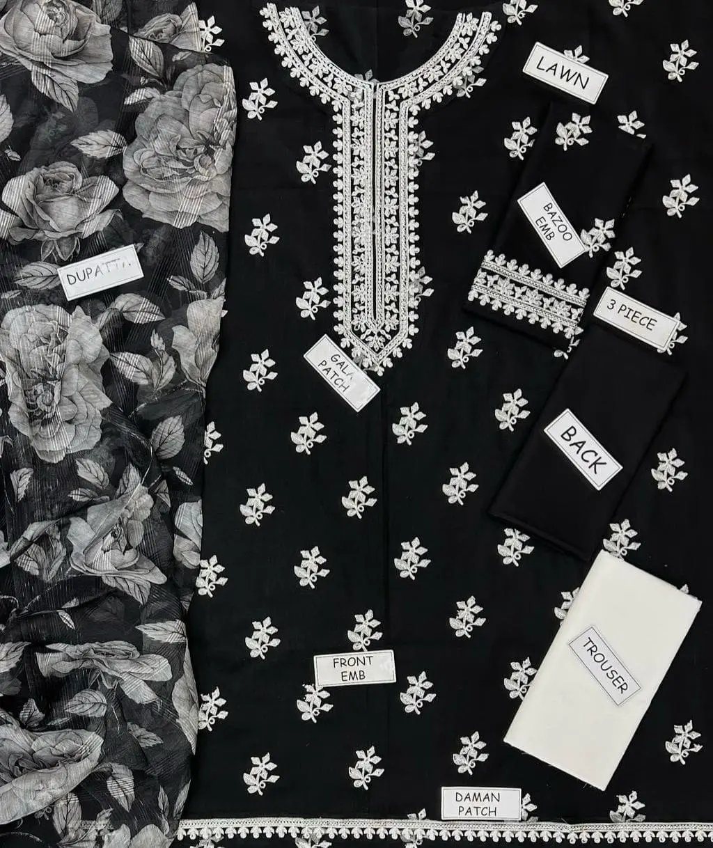 Online lawn suit in floral print – chiffon dupatta included