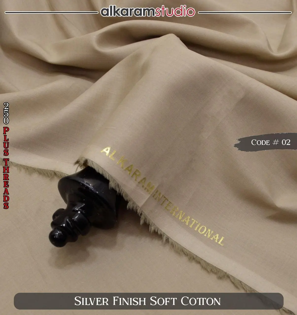 Alkaram Black Soft Cotton Fabric – 100% Pure Code#02