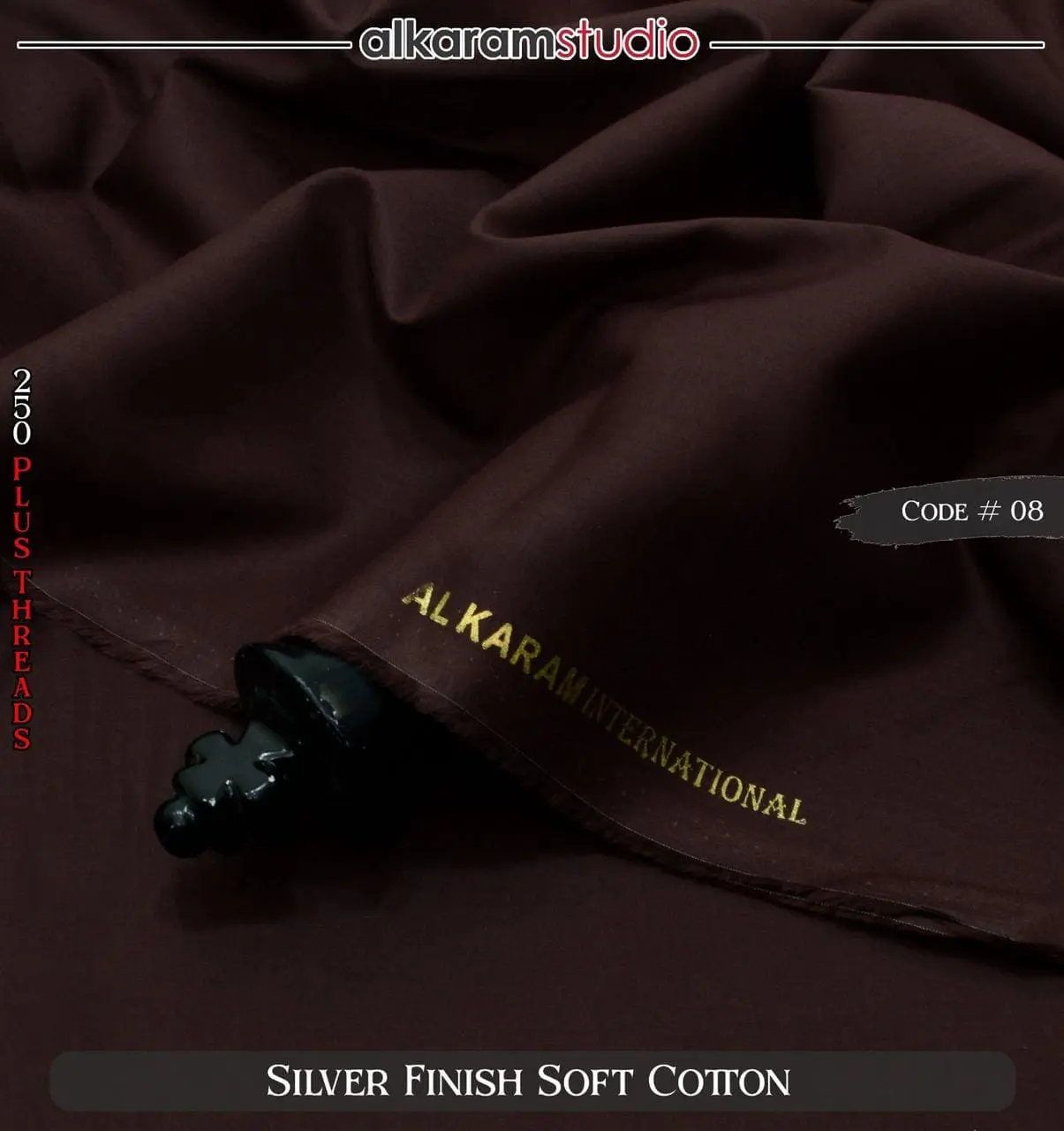 Alkaram Black Soft Cotton Fabric – 100% Pure Code#08