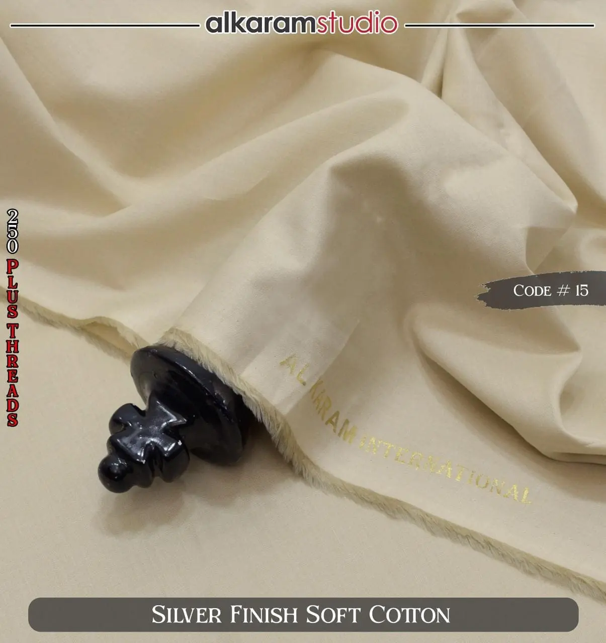 Alkaram Black Soft Cotton Fabric – 100% Pure Code#15
