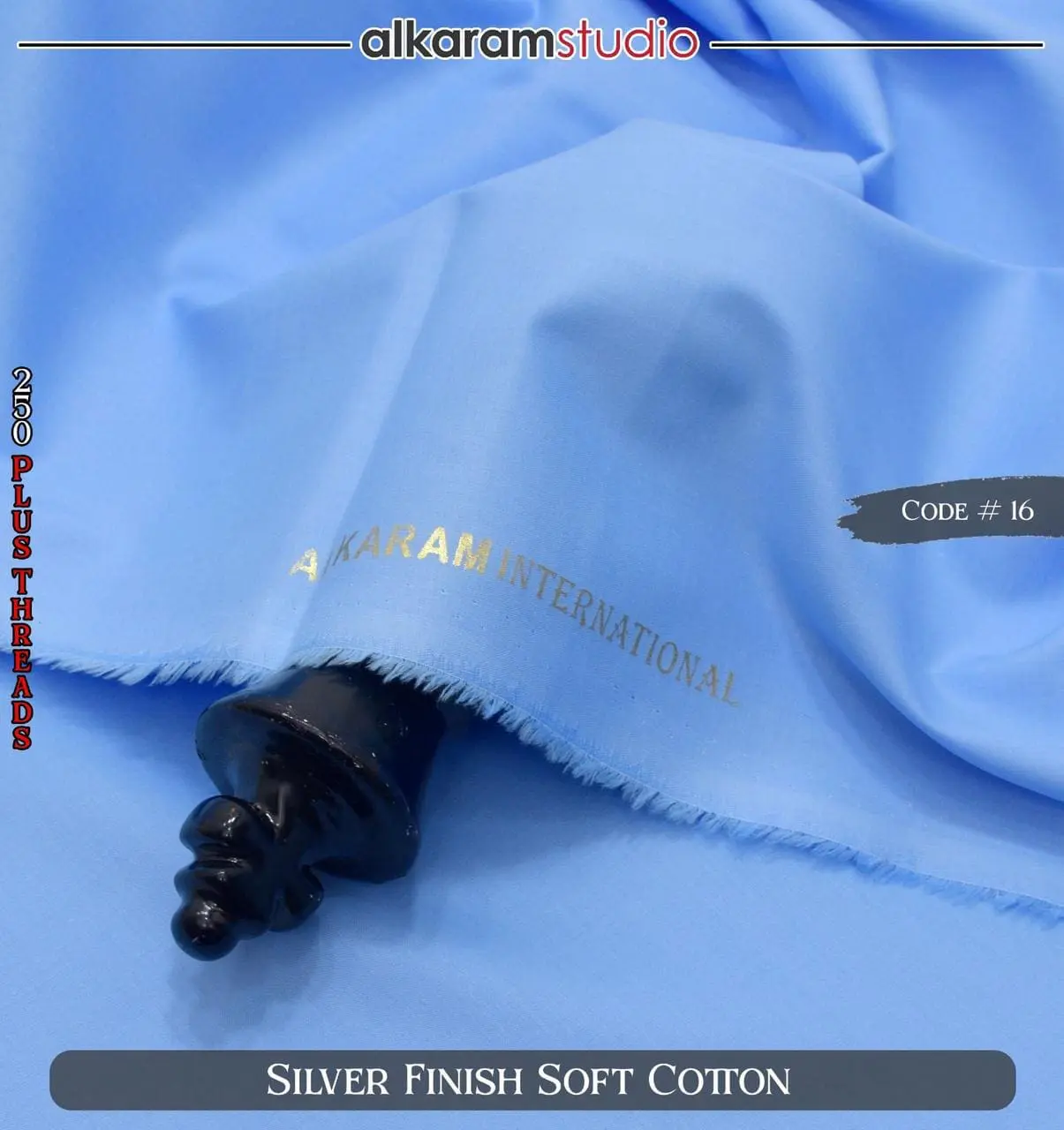 Alkaram Black Soft Cotton Fabric – 100% Pure Code#16